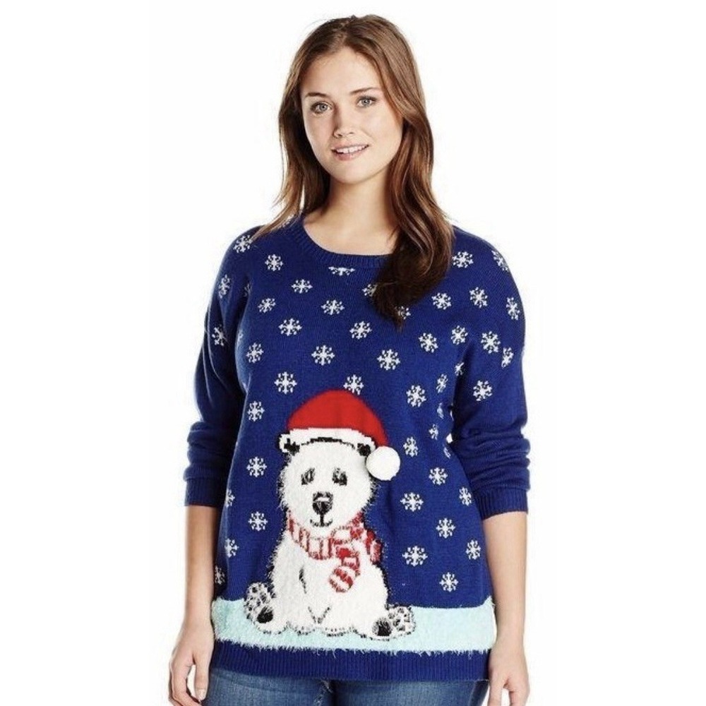 NWT Notations Christmas Holiday Ugly Sweater Womens Blue Polar Bear Snow Size XL